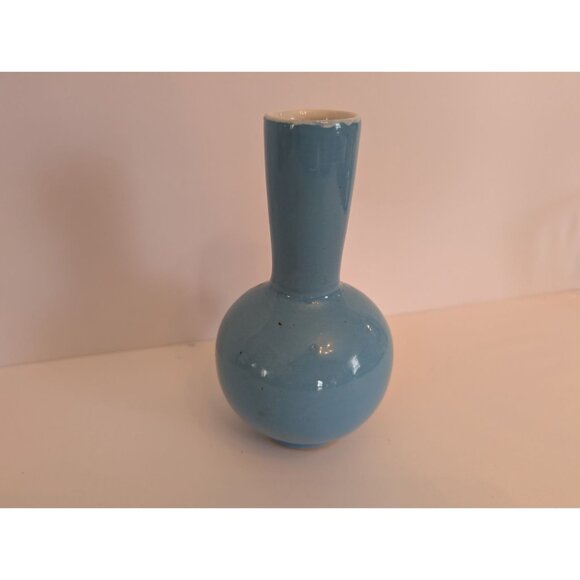 Hand-Painted Blue Ceramic Vase With Floral Design - Picture 6 of 7
